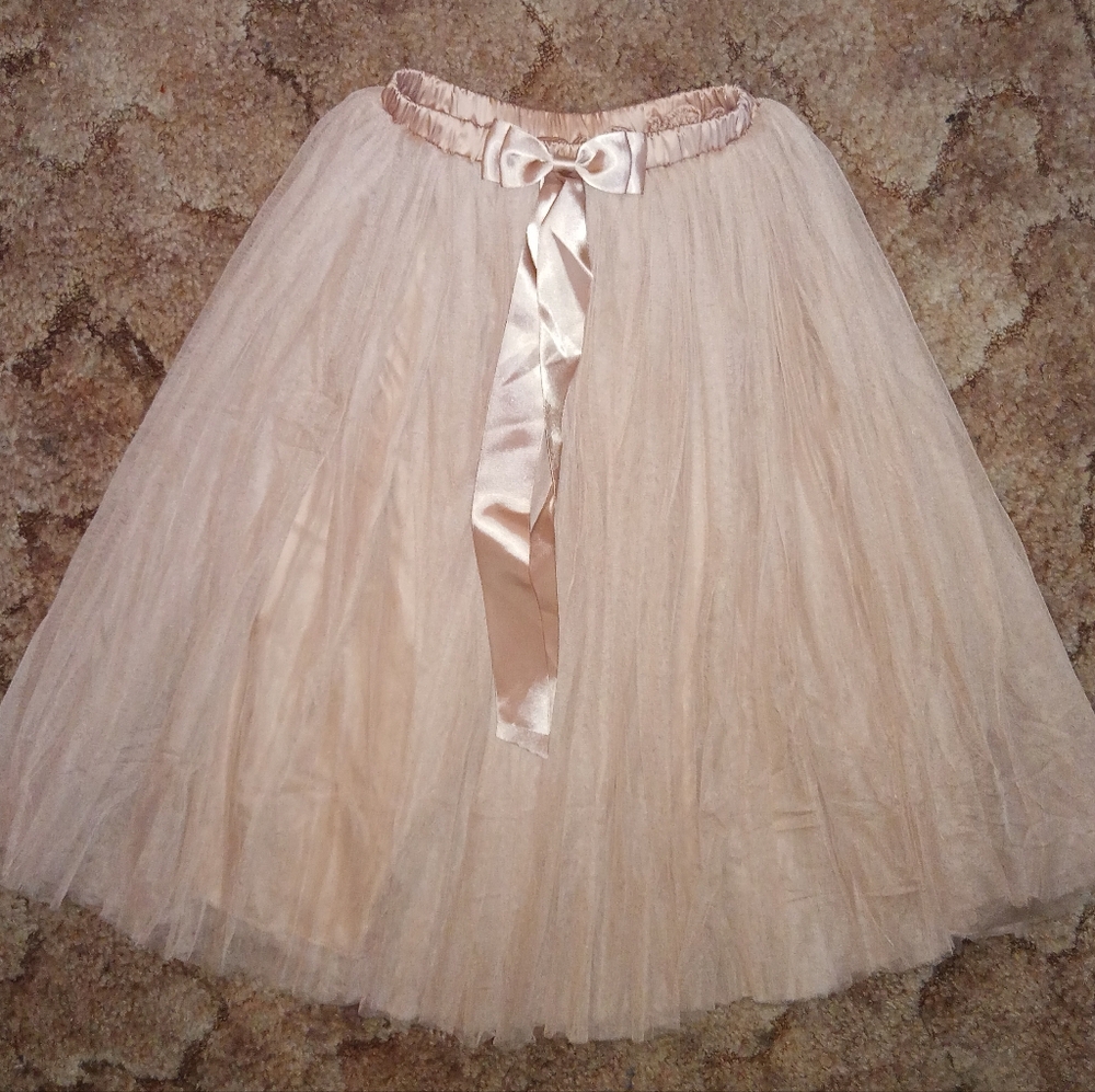 Cream Tulle Midi Skirt
